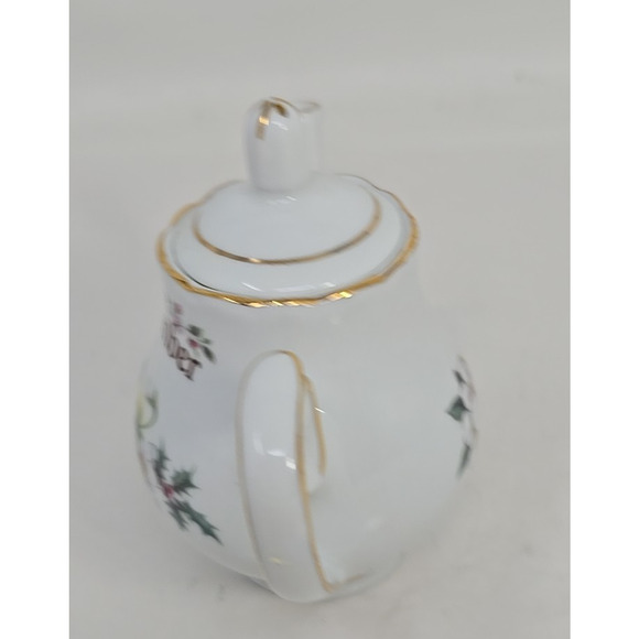 Golden Crown E& R Germany 3 1/2 in Mini Birthday Teapot White Floral December - Picture 5 of 9